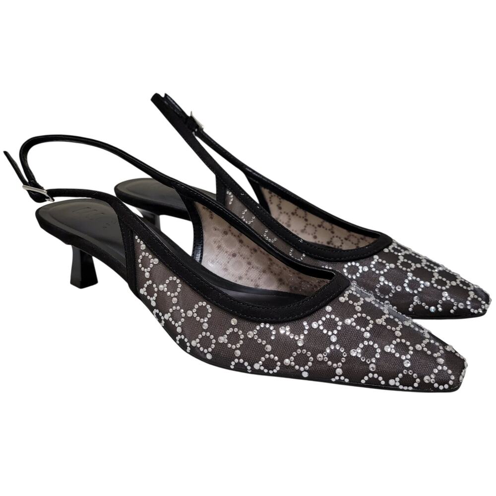 INC INTL Concepts Gemini Slingback Kitten Heels Size US 8.5M Black Bling Mesh - Picture 1 of 5